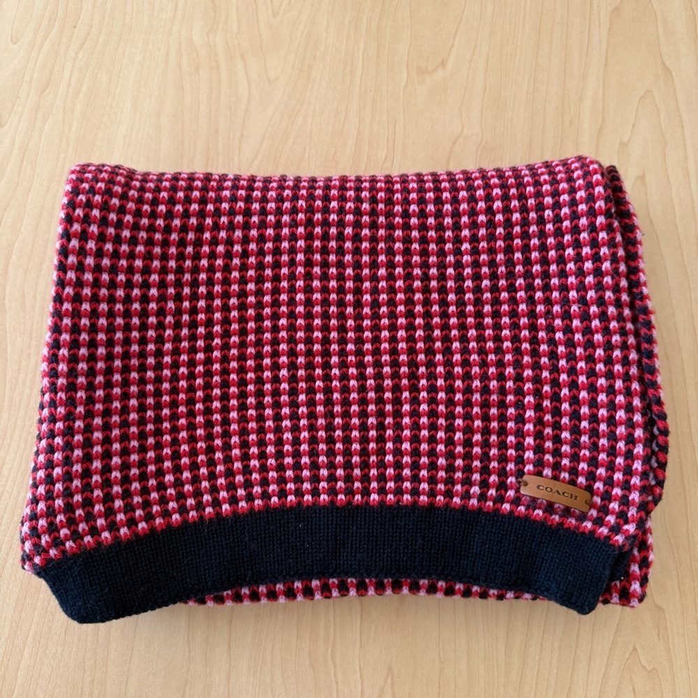 Coach Red and Navy Checkered Winter Scarf
